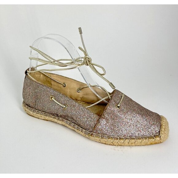 Zara Woman Sparkly Lace Up Flat Espadrilles Size 8 - Picture 3 of 10